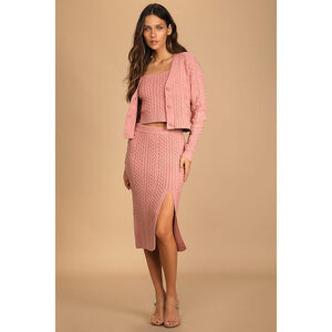 Lulus Keeps It Cozy Rose Pink Cable Knit Three-piece Sweater Dress - Size XS